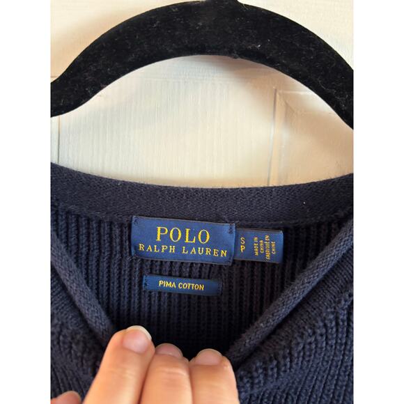 Polo Ralph Lauren Women’s Pima Cotton Striped Knit Pullover Sweater Navy Small - Picture 5 of 6